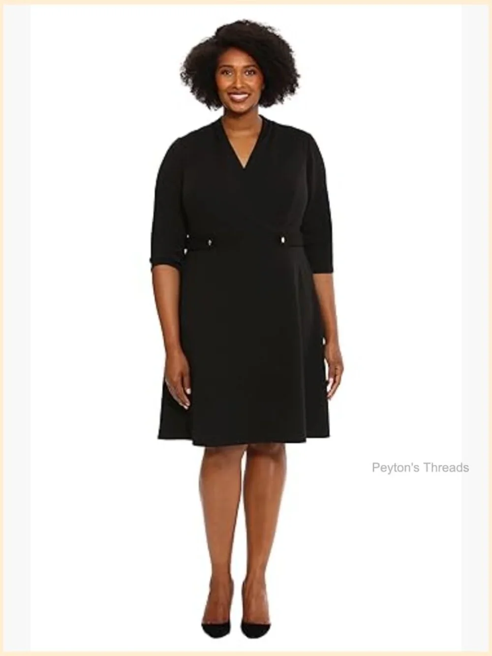 Crepe Fit and Flare Midi Dress with Waist Button Detail - Picture 5 of 7